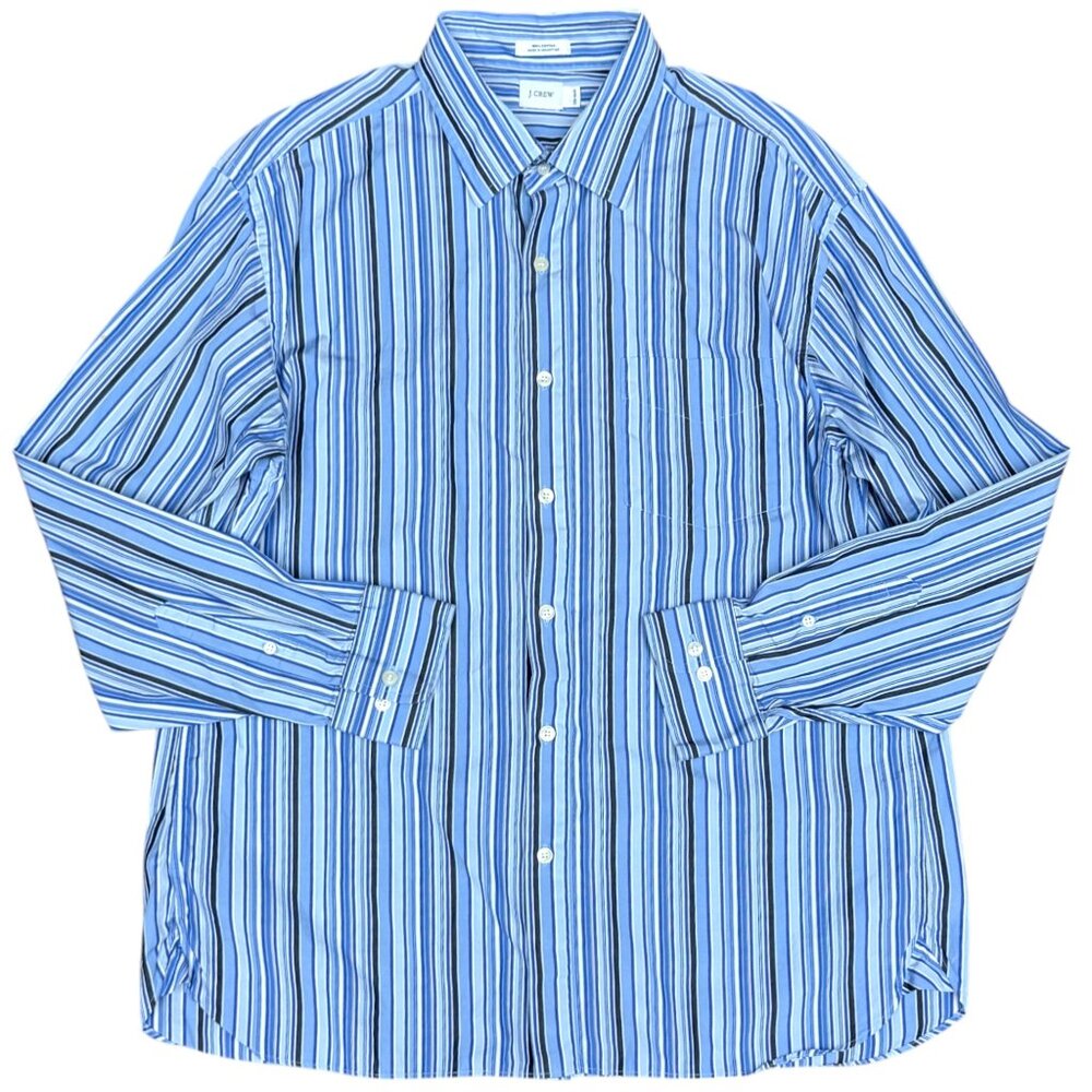 EUC Men's J. CREW Cotton Striped Dress Shirt Blue | Size L (16-16.5)